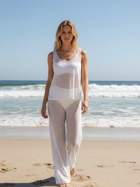 Hurley White Sheer Knit Tank & Wide-Leg Beach Pant Set